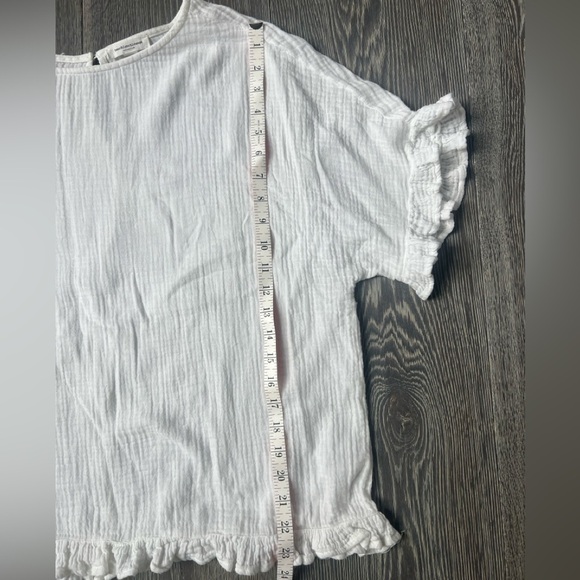 Beachlunchlounge white gauze ruffle short sleeve shirt top coverup size small - Picture 11 of 11